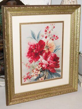 Gorgeous Shabby French Floral Victorian Wall Decor Picture in Vintage Gold Frame